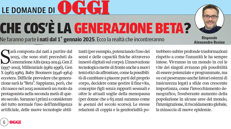 Che cosa è la generazione Beta? OGGI - gennaio 2025