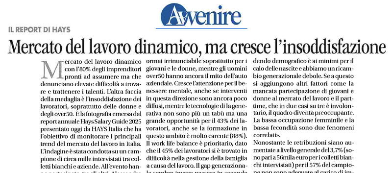 Report. L’80% delle aziende vuole assumere, ma gli italiani sognano di cambiare lavoro AVVENIRE - 30 Gennaio 2025